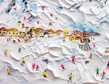 Impressionismus Werke - Skifahrer auf Schneebedeckter Berg Wandkunst Sport Weißer Schnee Skifahren Zimmerdekoration von Messer 17 detail
